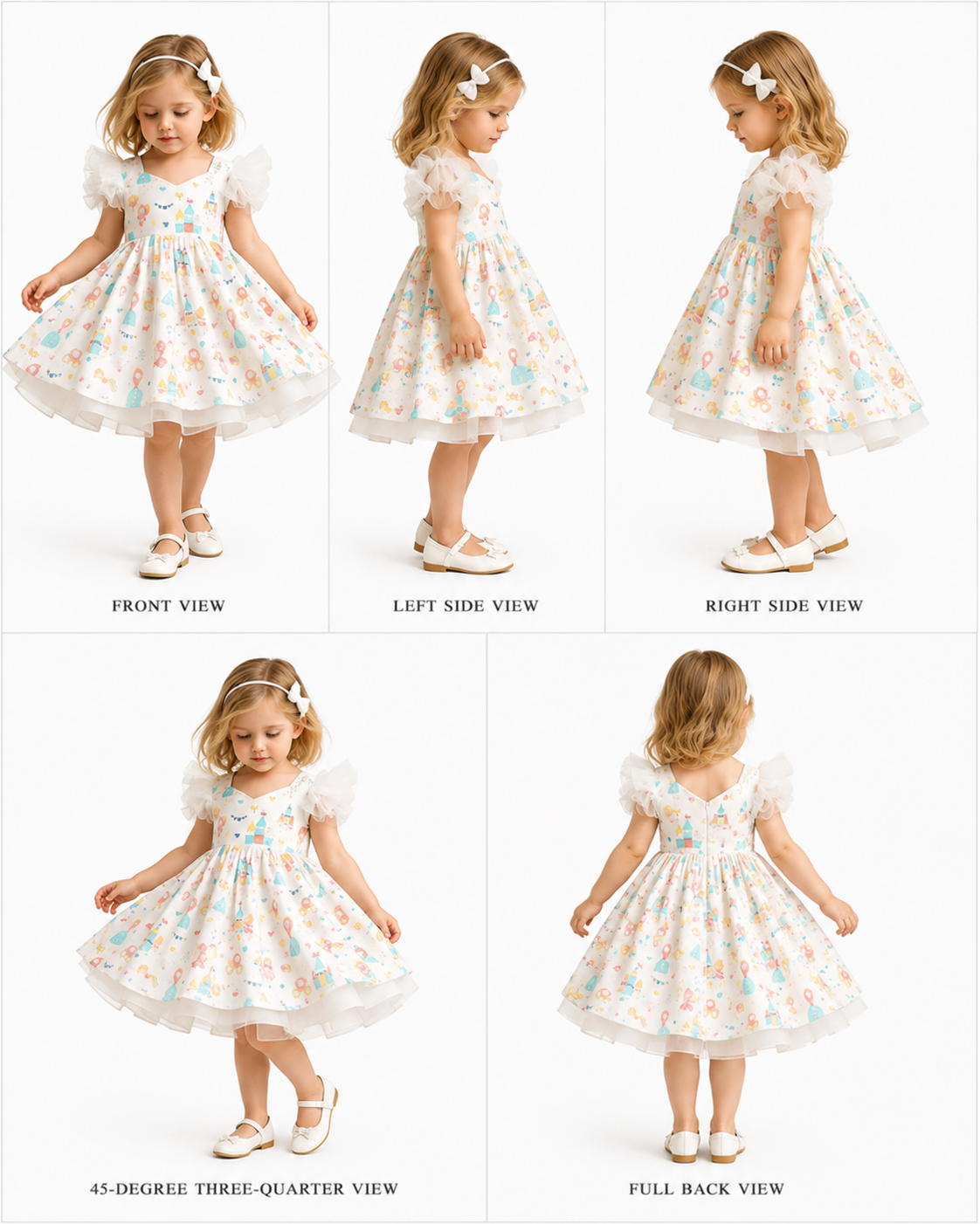 Pre Order: Little Princess Printed White Dress