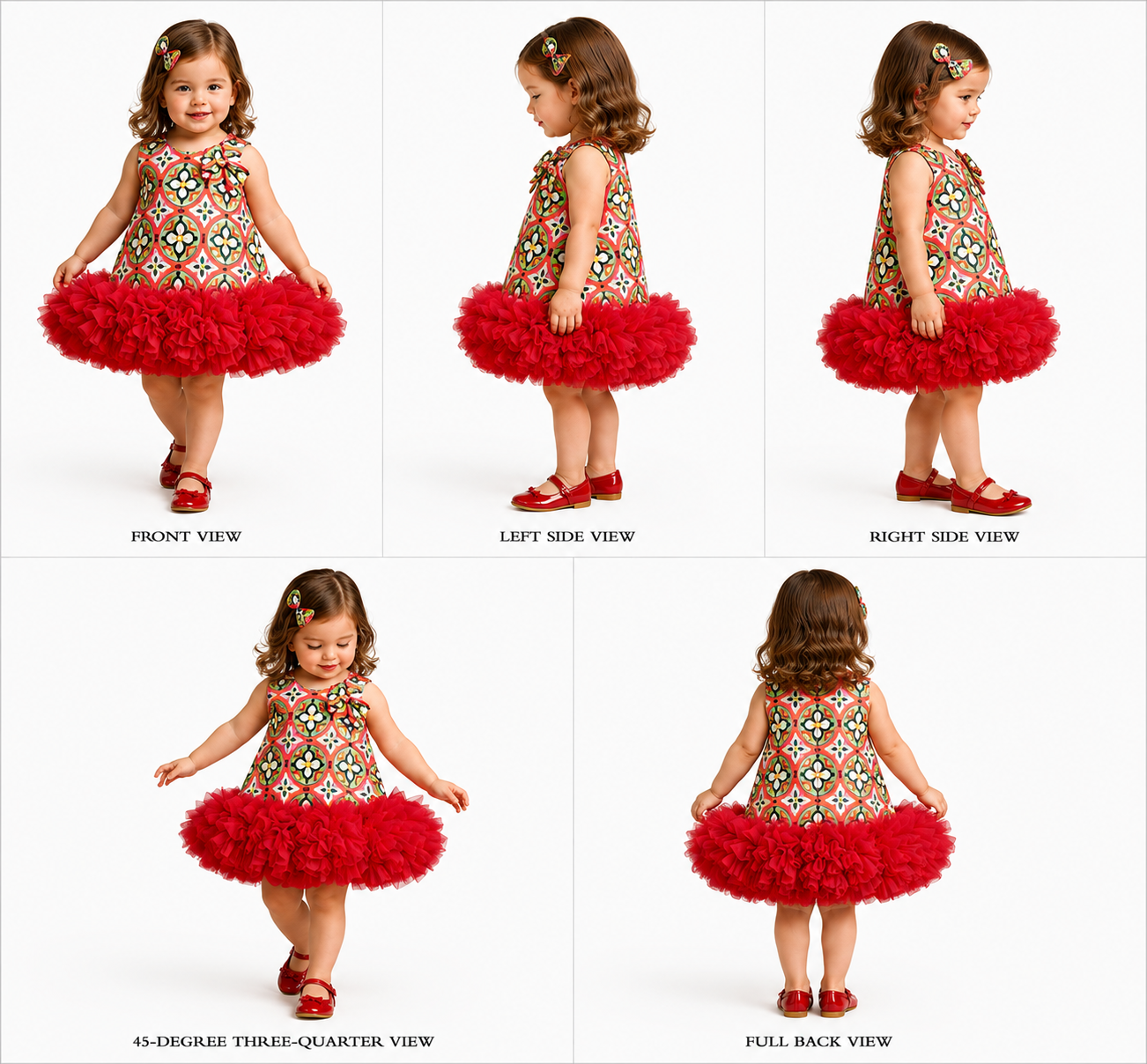 Pre Order : Abstract Printed Dress With Shaded Frills