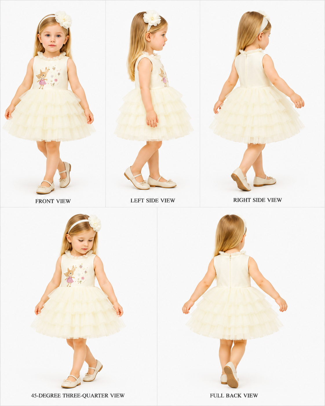 Pre Order: Fairy Embroidered Yoke Off White Multi Layered Dress