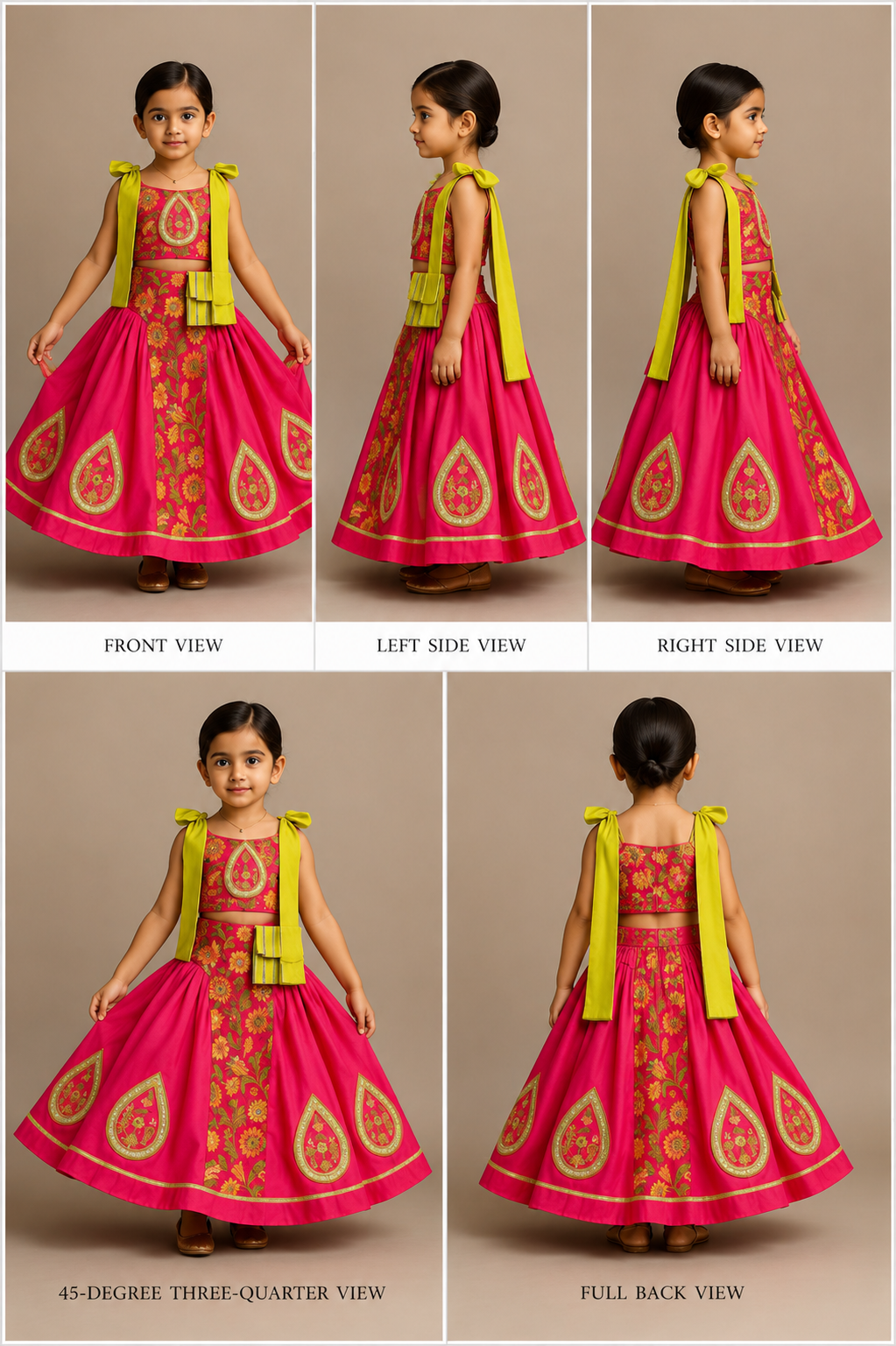 Pre Order: Stunning Bow Embellished Floral Top With Matching Lehenga And Attached Pouch