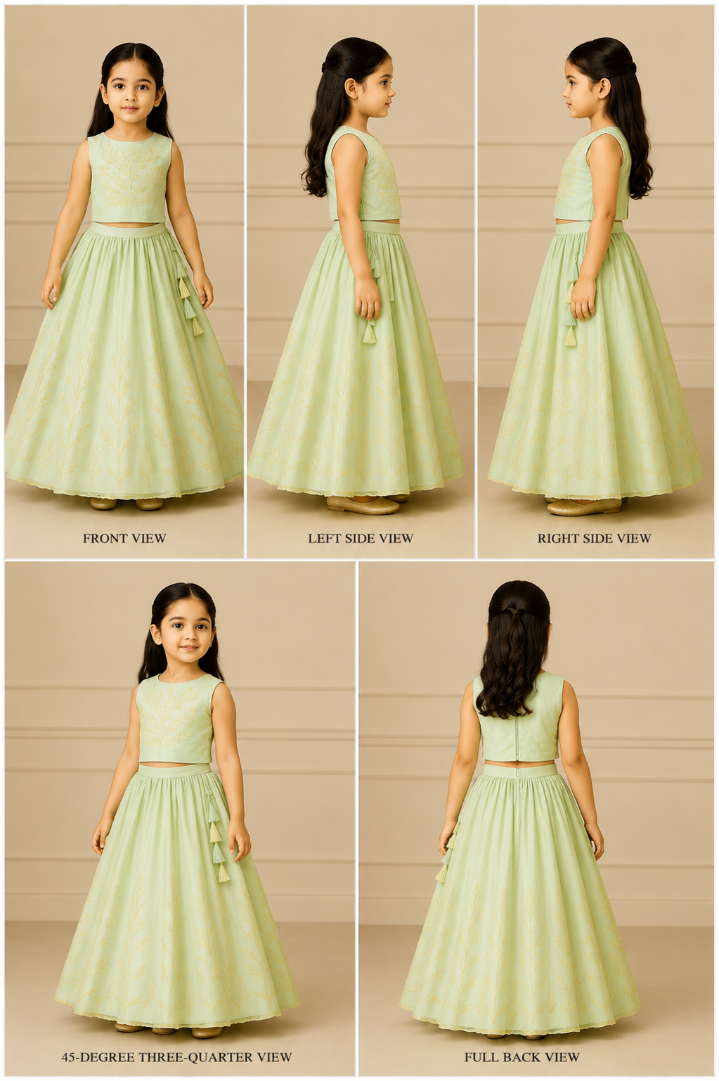 Pre Order: Elegant Floral Embroidered Pleat Detailed Top With Embroidered Lehenga