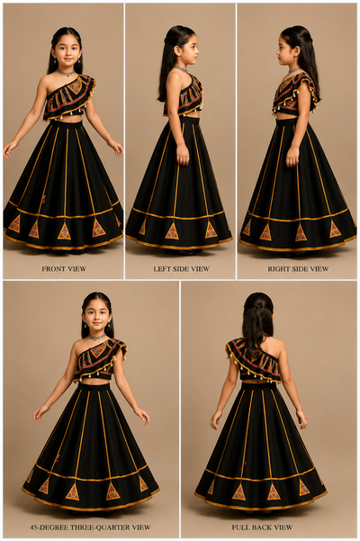 Pre Order: Black And Mustard Lace Lehanga