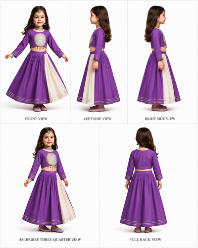 Pre Order: White And Purple Embroidered Lehenga