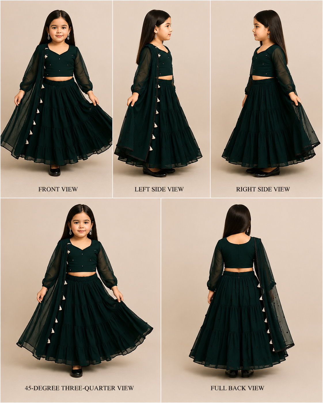 Pre Order: Green Tassels Details Georgette Lehenga Set