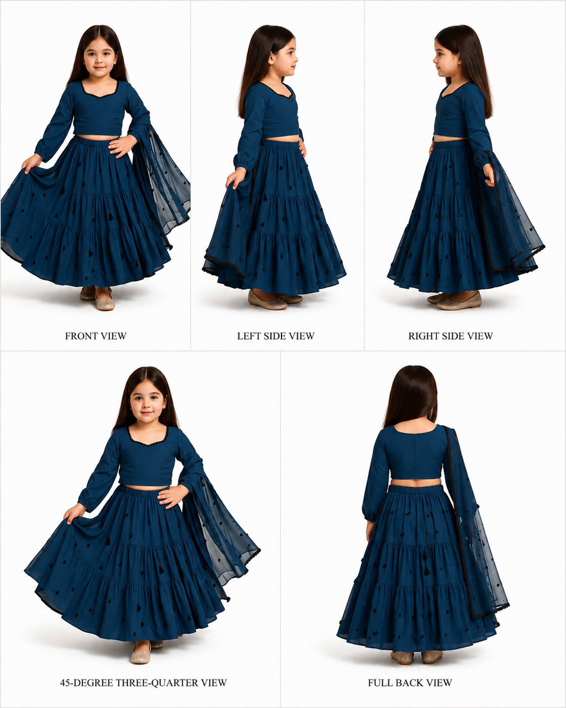 Pre Order:Teal Tassels Details Georgette Lehenga Set
