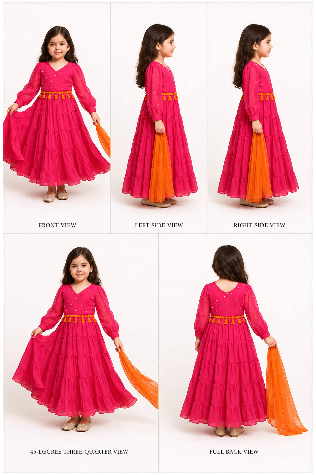 Pre Order: Rani And Orange Magic Tassels Details Georgette Lehenga Set