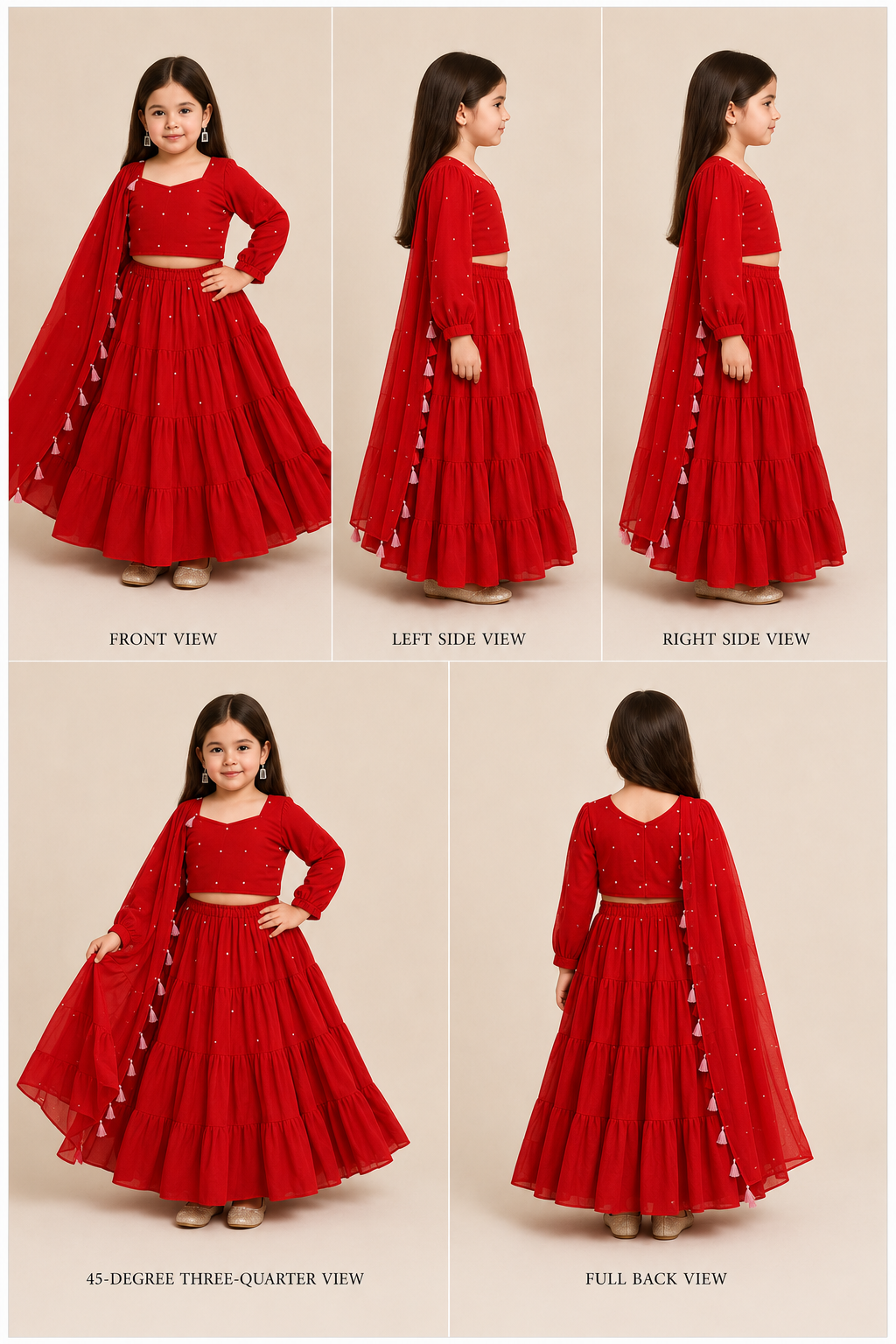 Pre Order:Red Tassels Details Georgette Lehenga Set