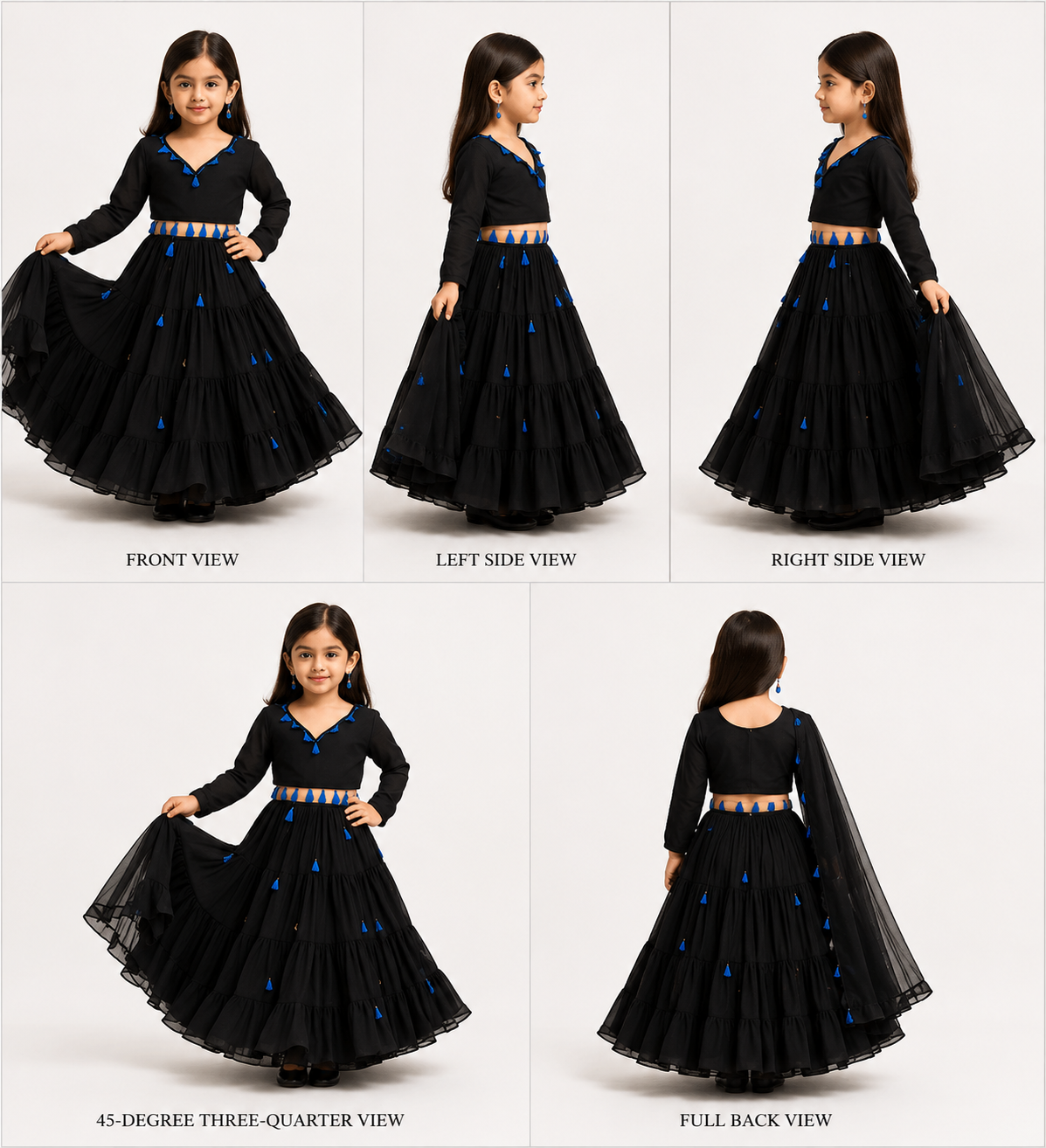 Pre Order: Black Magic Tassels Details Georgette Lehenga Set