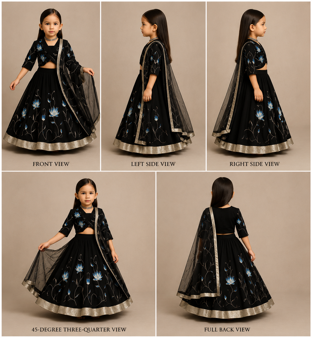 Pre Order: Black Floral Hand Painted  Lehenga Set