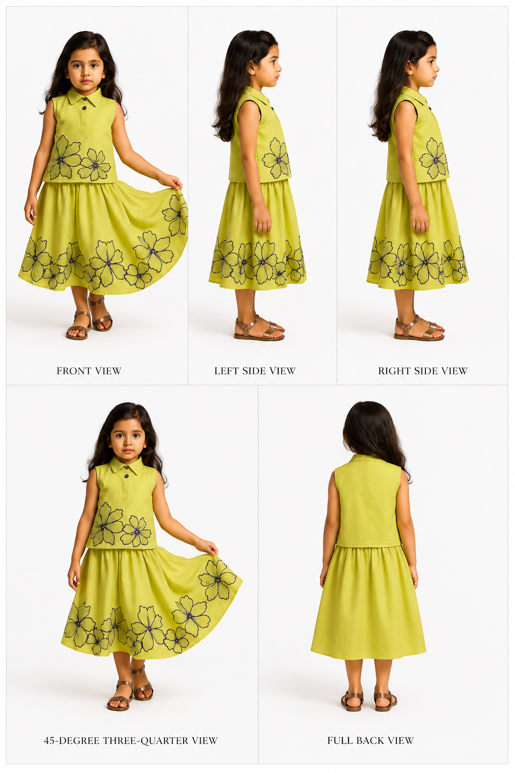 Pre Order: Floral Embroidered Shirt Style Top With Matching Lehenga