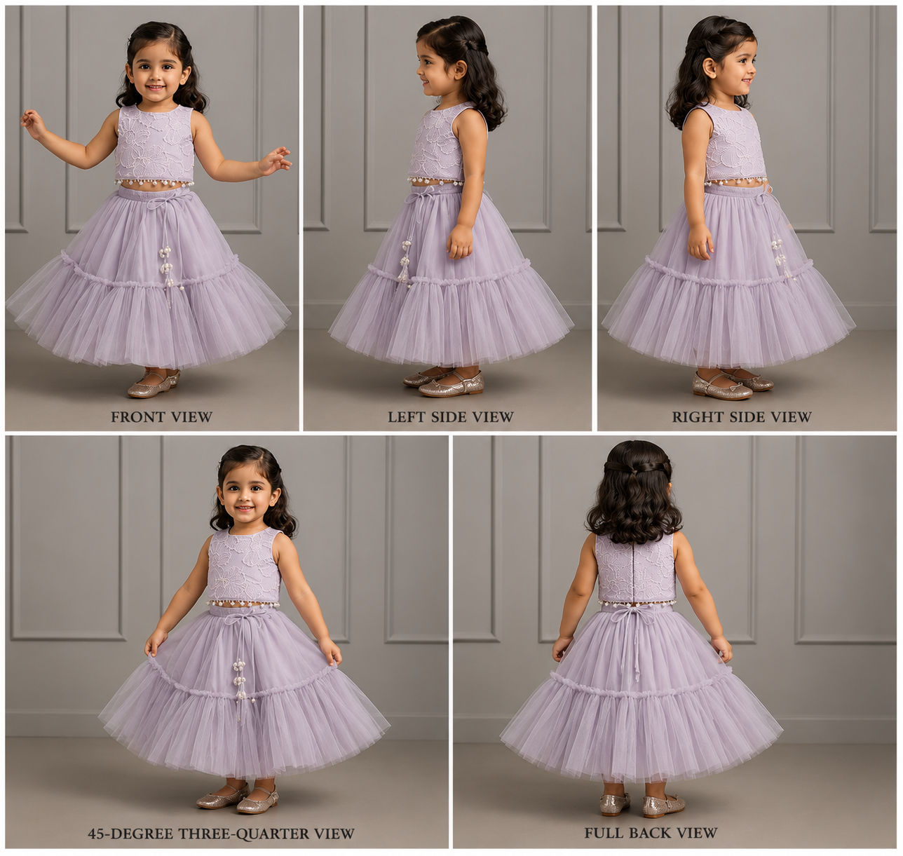 Pre Order: Lavender Bow Adorned Sleeveless Embroidered Top With Lehenga