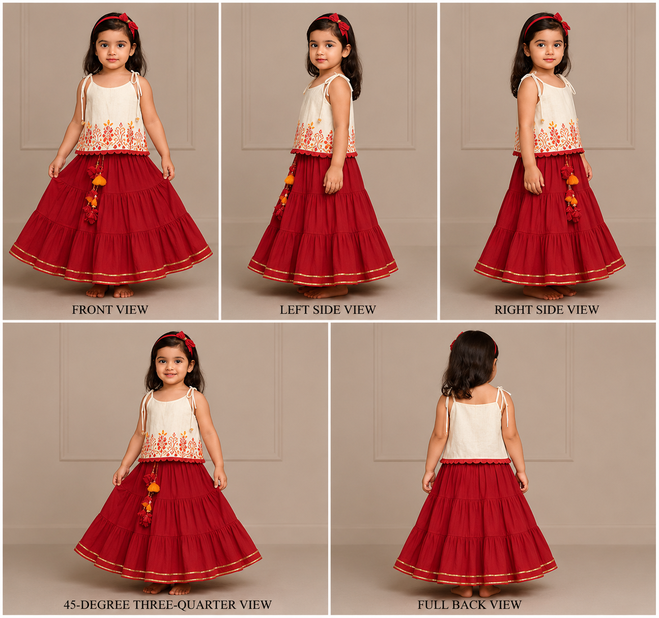 Pre Order: Tie Up Strappy Embroidered Top With Tiered Lehenga