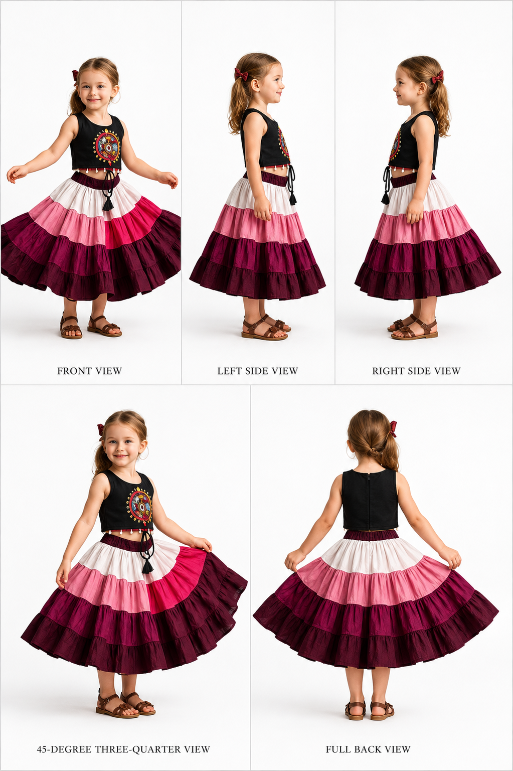Pre Order: Black Top And Multicolour Lehenga