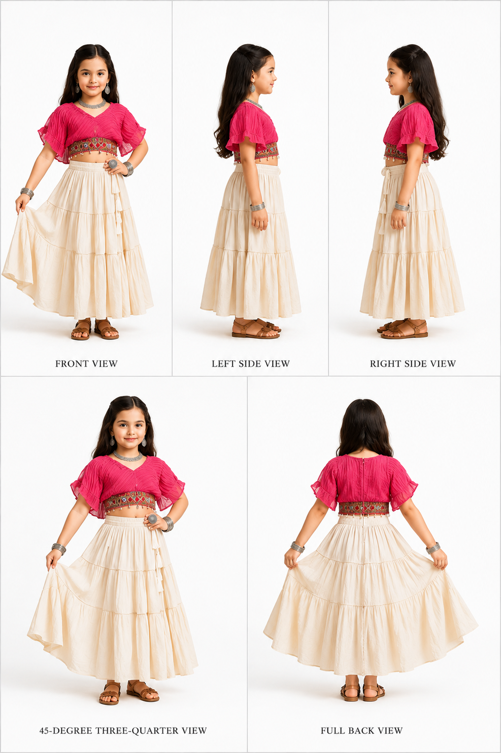 Pre Order: Pink Leheriya Top And White Lehenga