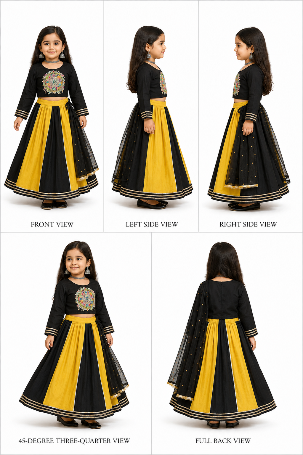 Pre Order: Black And Yellow Embroidered Gota Lace Lehanga