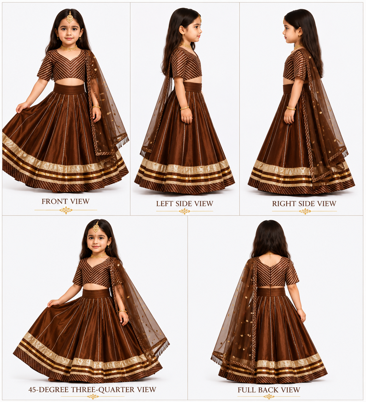 Pre Order: Coffee Brown Gota Detail Lehenga Set
