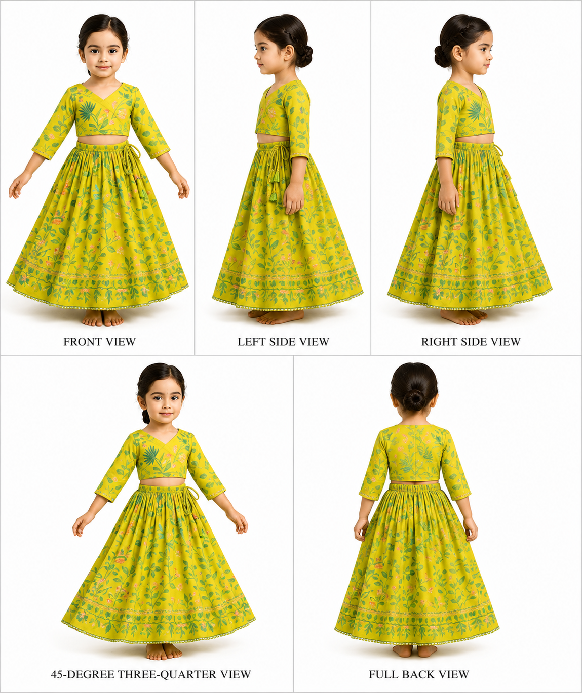 Pre Order: Green Multicolour Floral Printed Top And Lehenga