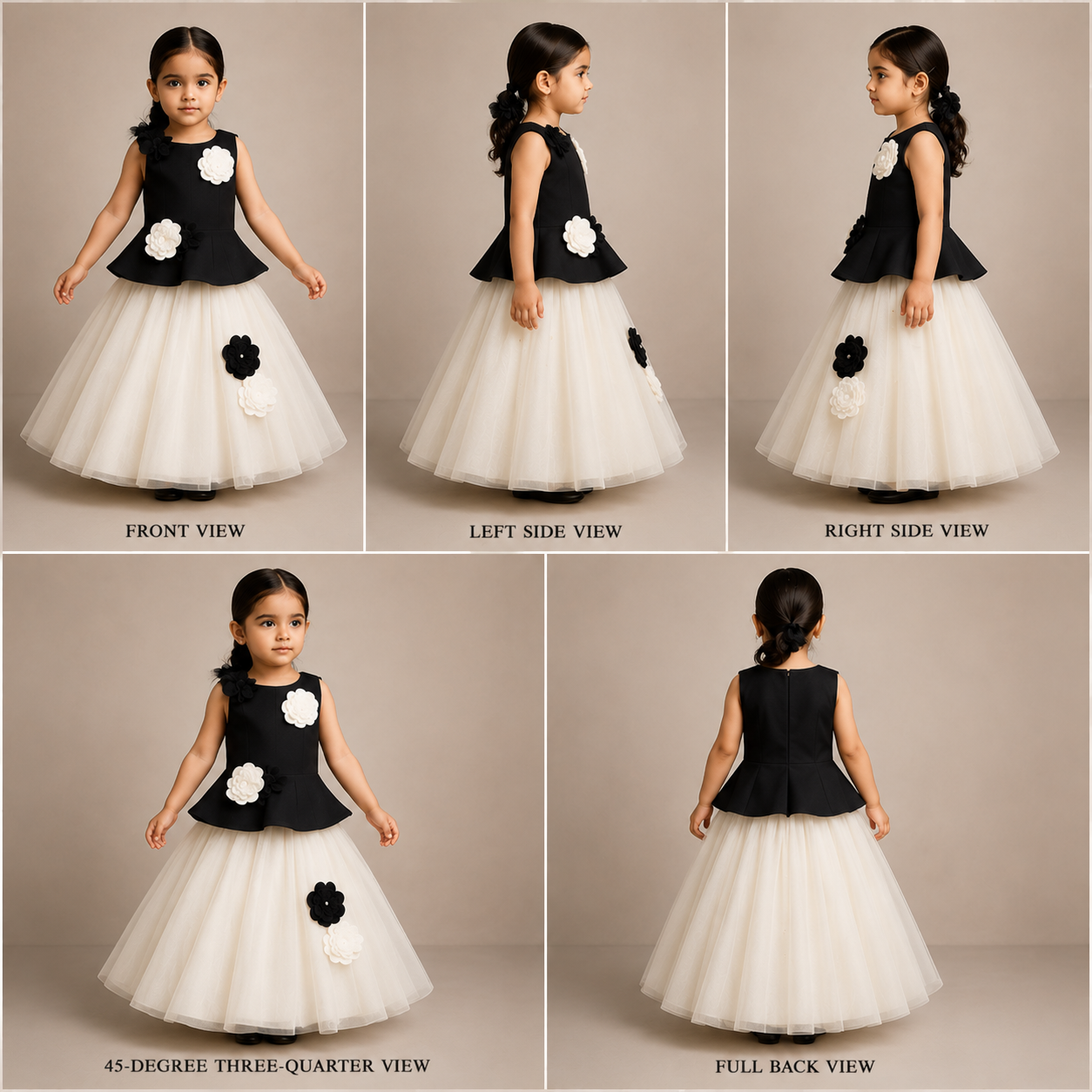Pre Order: Black Artificial Flowers Embellished Top And Lehenga