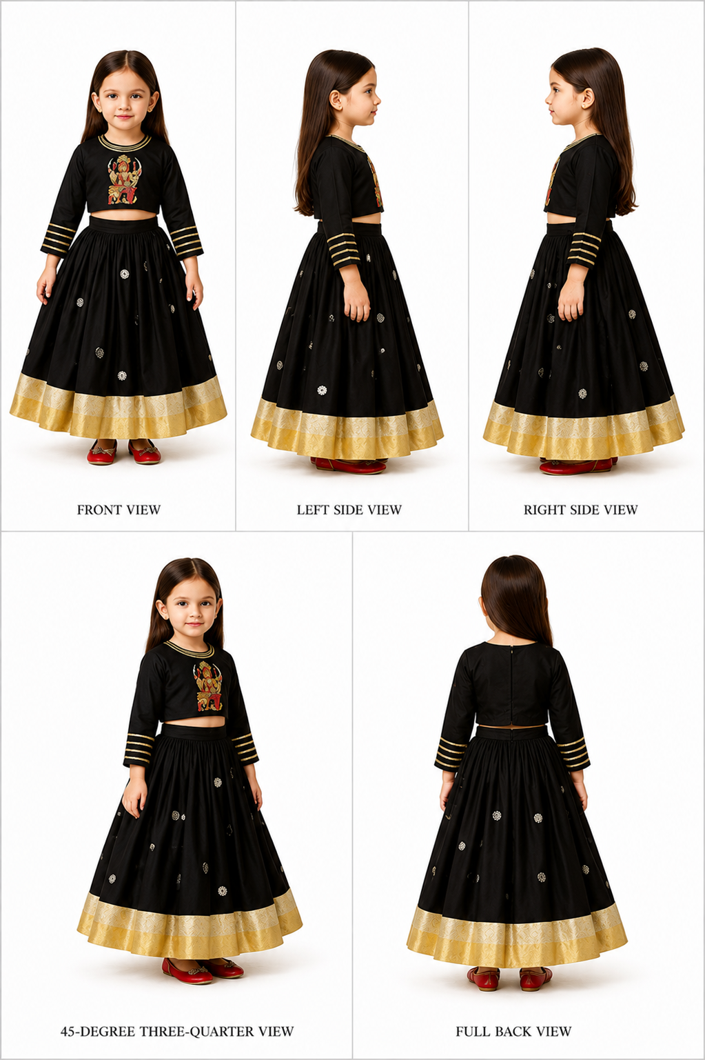 Pre Order: Goddess Hand Embroidered Top And Mirror Work Lehenga With Dupatta