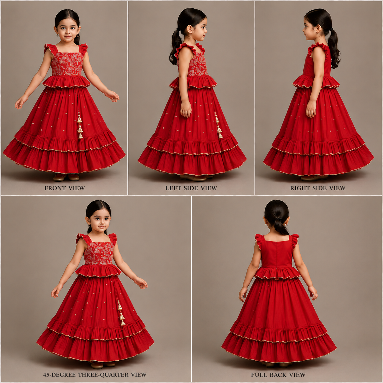 Pre Order: Embroidered Red Top And Pleated Frilly Hem Lehenga