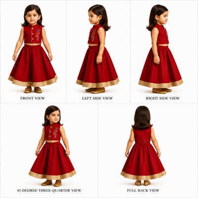 Pre Order: Krishna Hand Painted Red Top And Lehenga