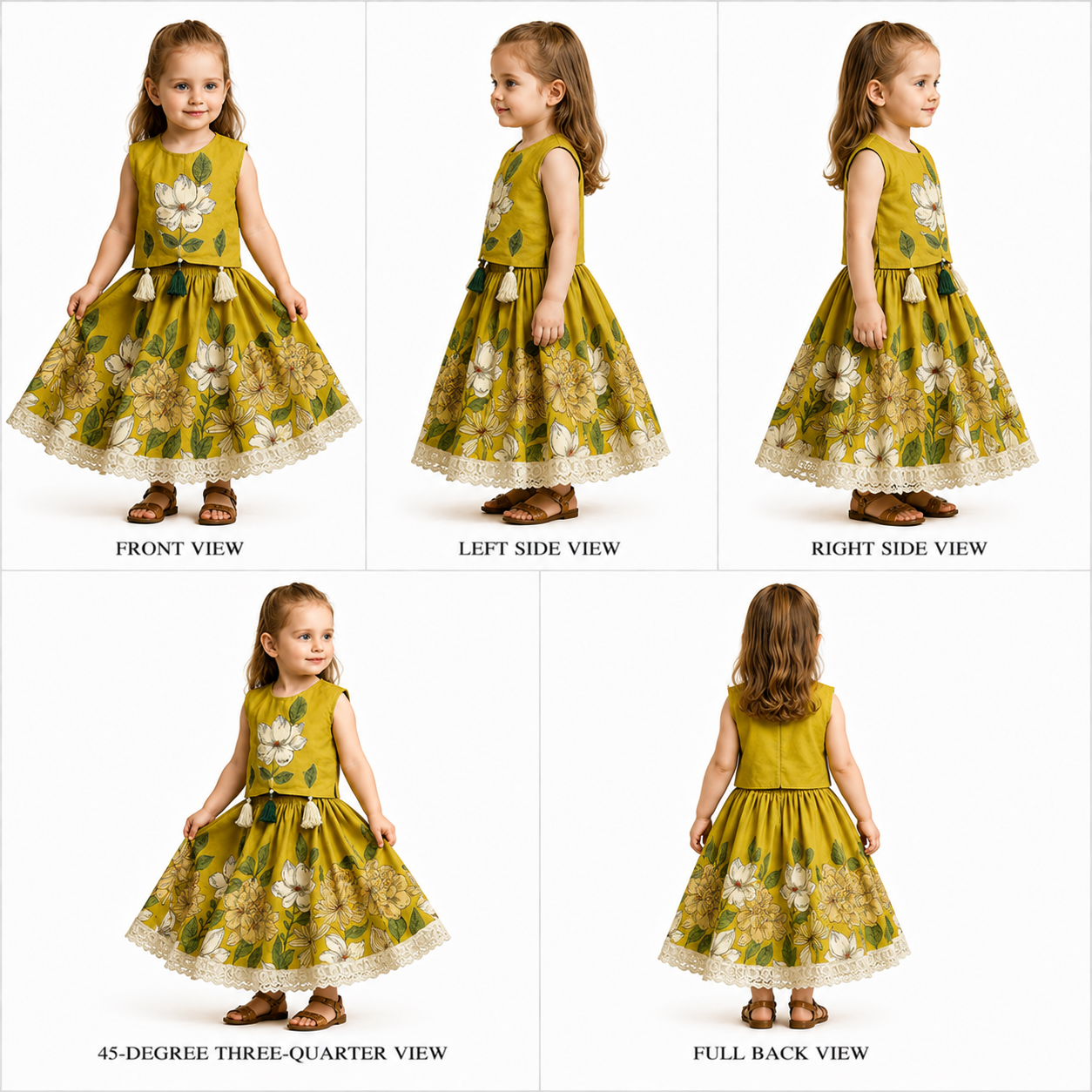 Pre Order: Mustard Yellow Floral Crop Top and Lehenga