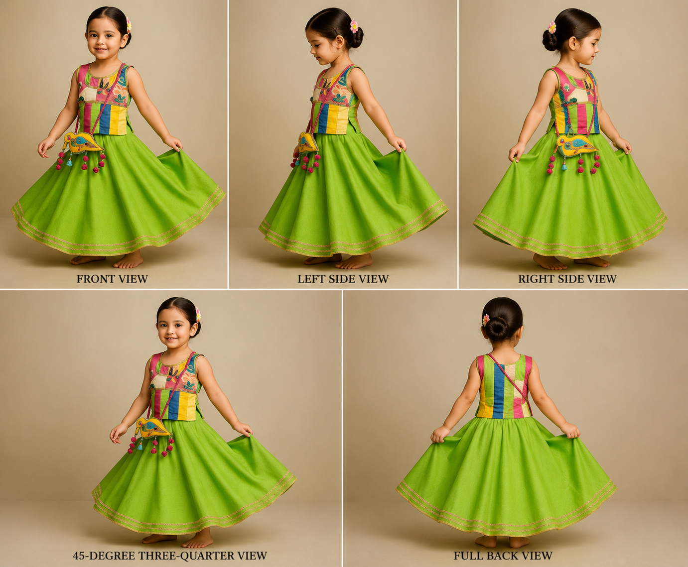 Pre Order: Multicoloured Stylish Kurta With Green Lehenga