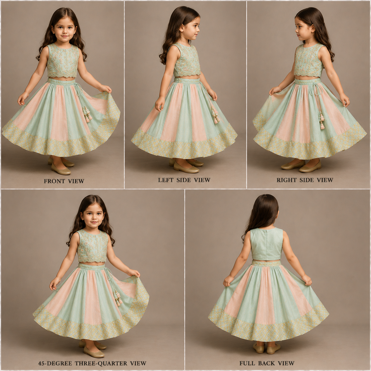 Pre Order: Sleeveless Embroidered Top With Shimmery Flared Lehenga