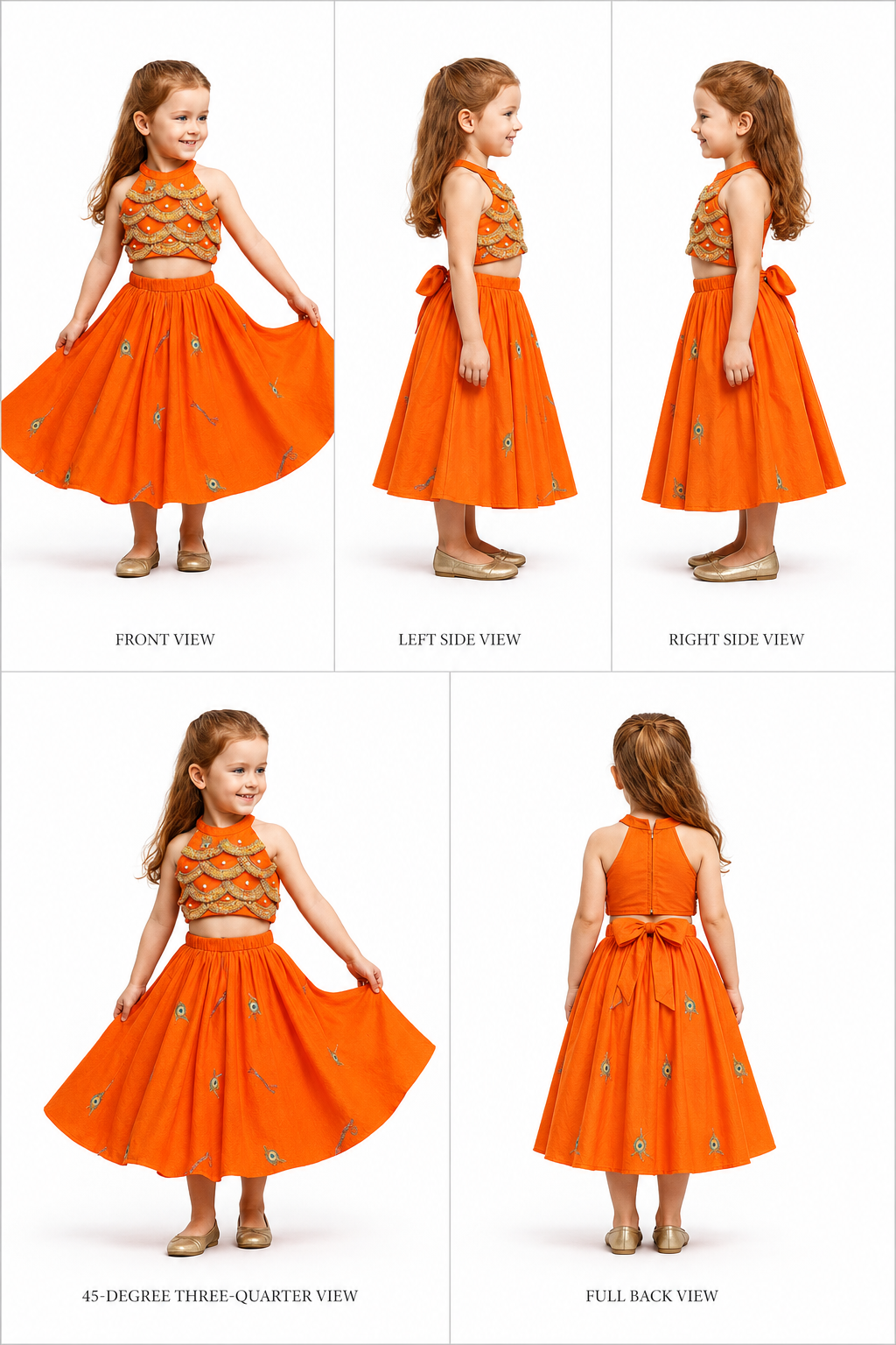 Pre Order: Scalloped Lace Detailed Orange Top And Lehenga