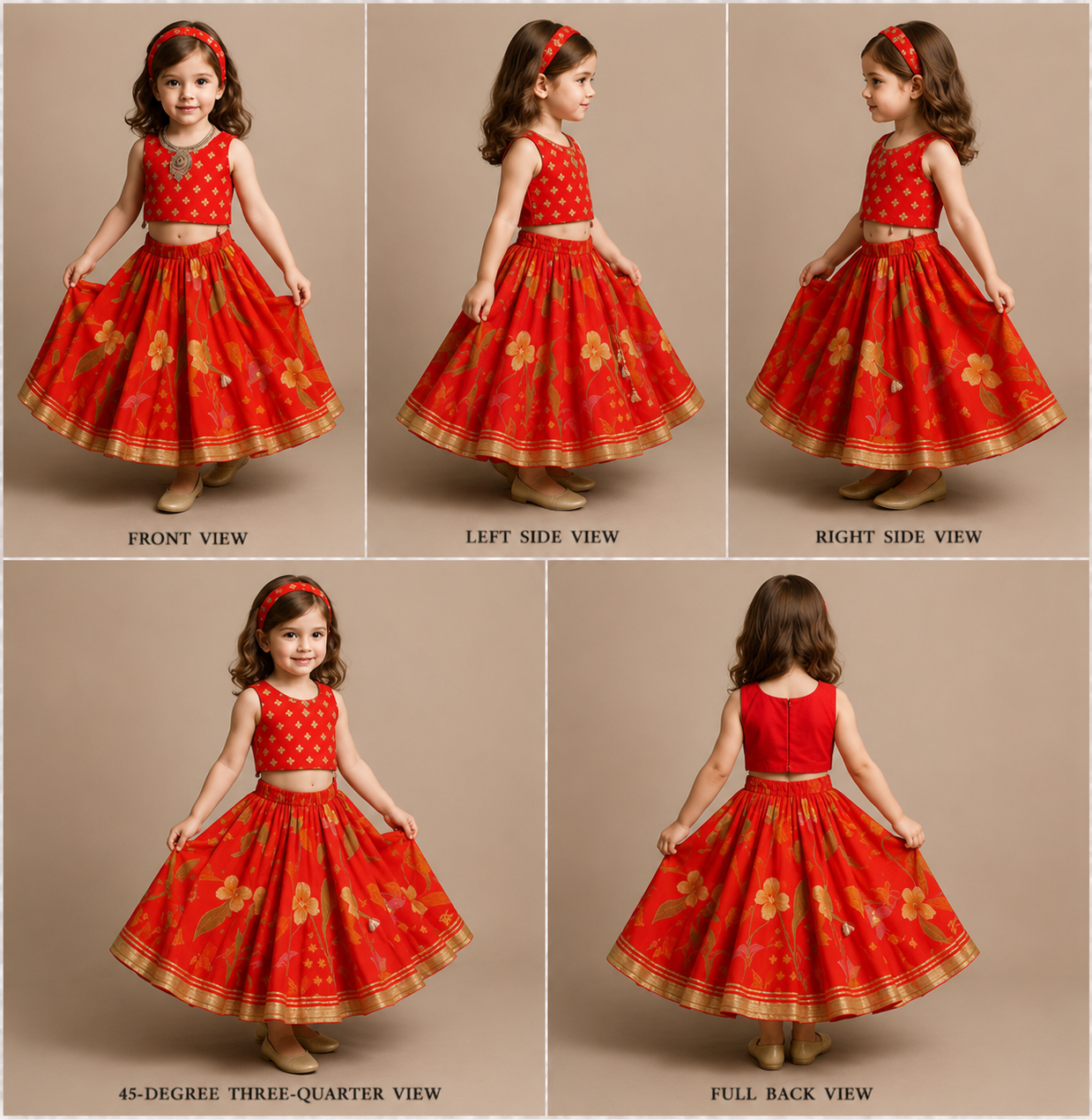 Pre Order: Red Sleeveless Embroidered Scalloped Top With Lehenga
