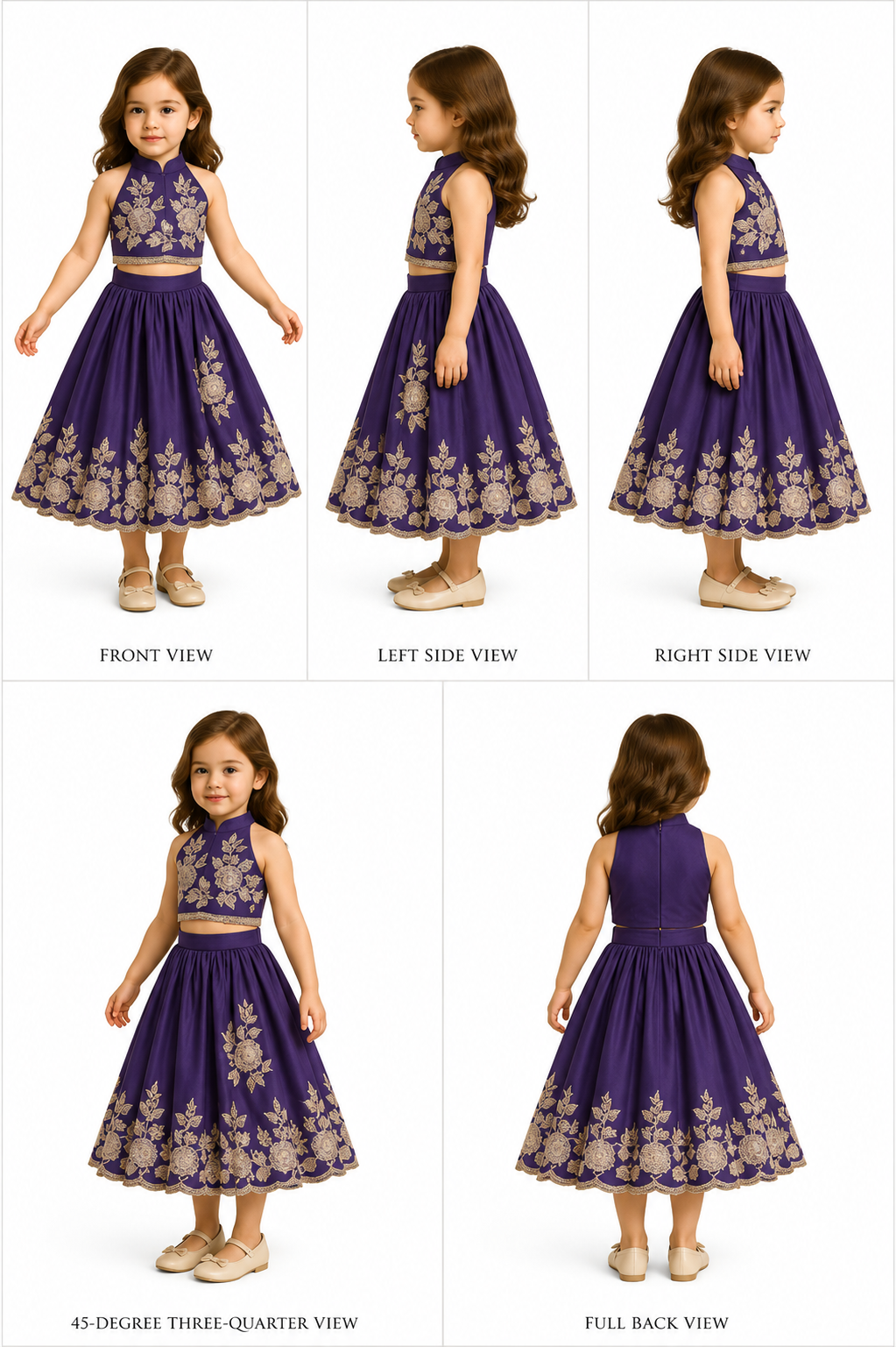 Pre Order: Purple Halter Neck Floral Embroidered Top With Embroidered Lehenga