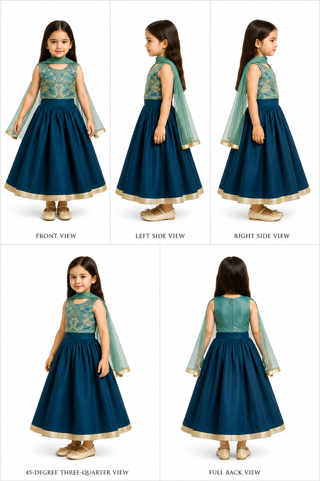 Pre Order: Green Top With Bird Embroidery And Lehenga