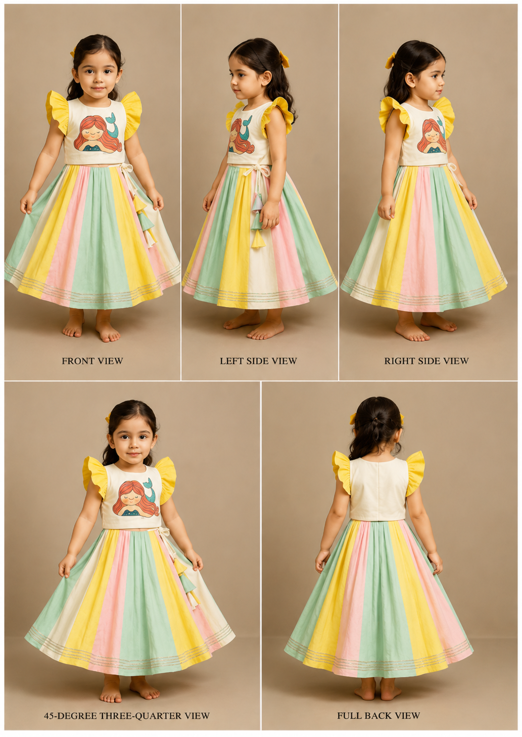 Pre Order: Mermaid Applique Embroidered Top And Colour Blocked Lehenga