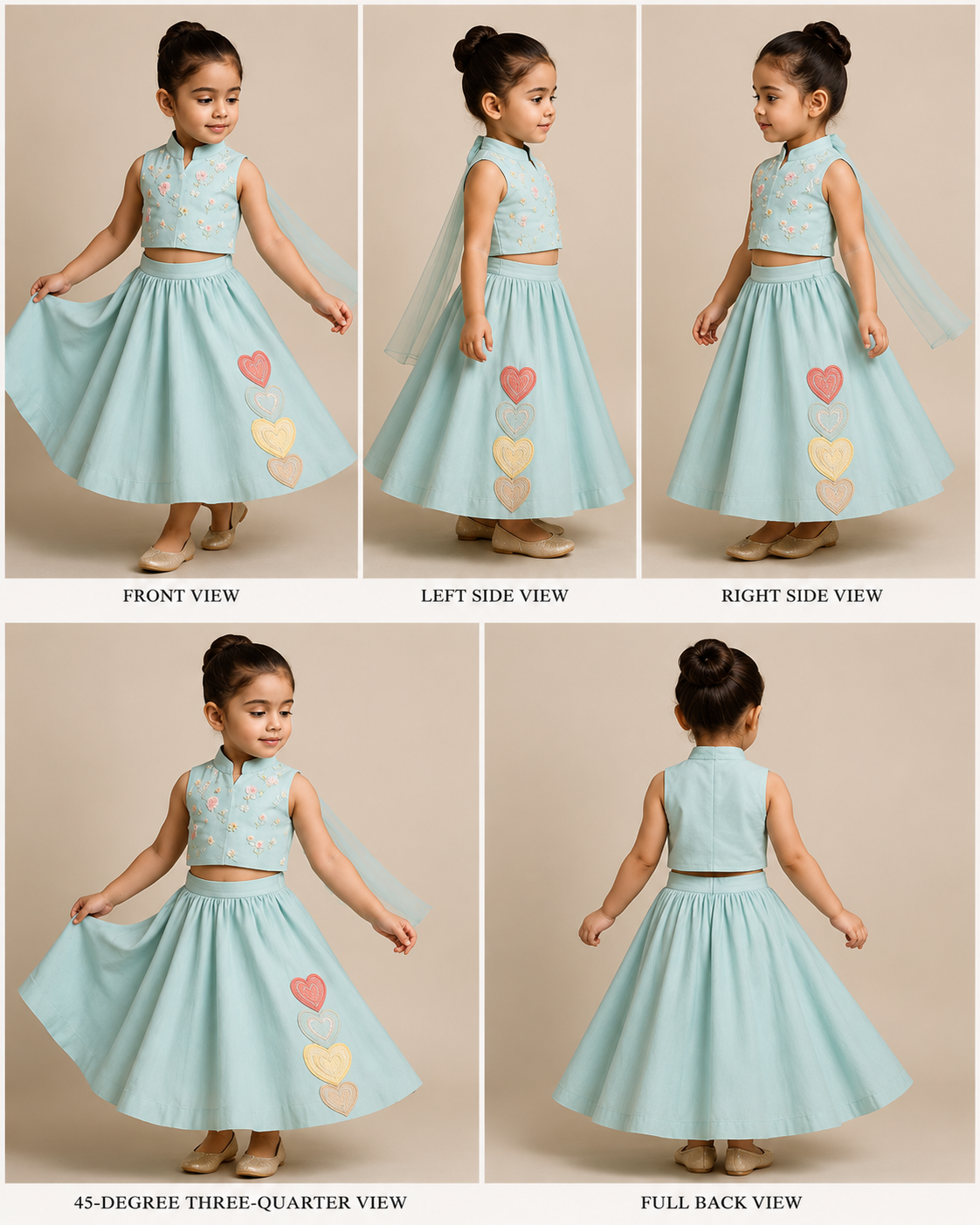 Pre Order: Tiny Hearts Embroidered Blue Top And Lehenga