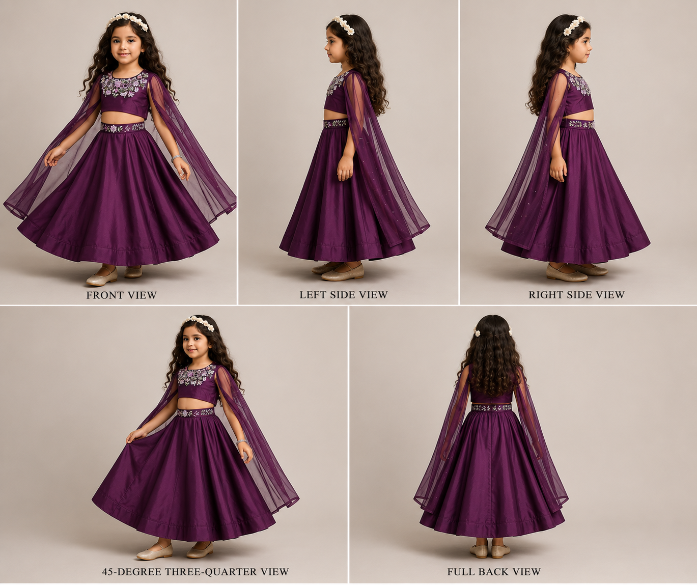 Pre Order :Thread Embroidery Blouse With Cape N Lehenga