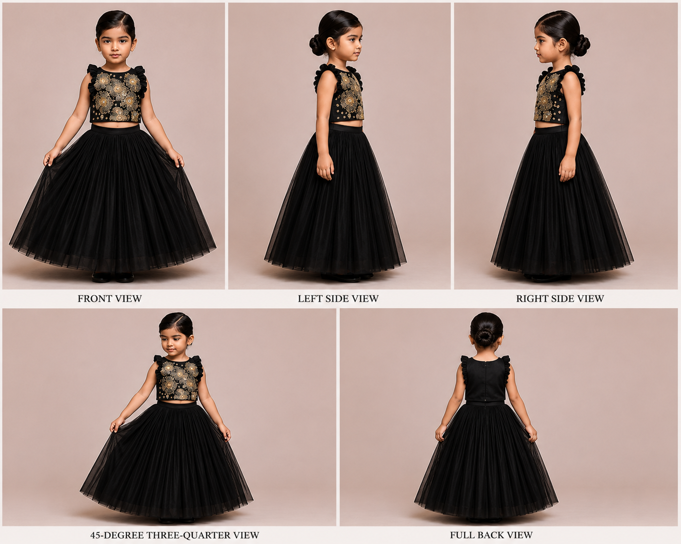 Pre Order: Black Embroidered Sleeveless Frill Top And Pleated Lehenga