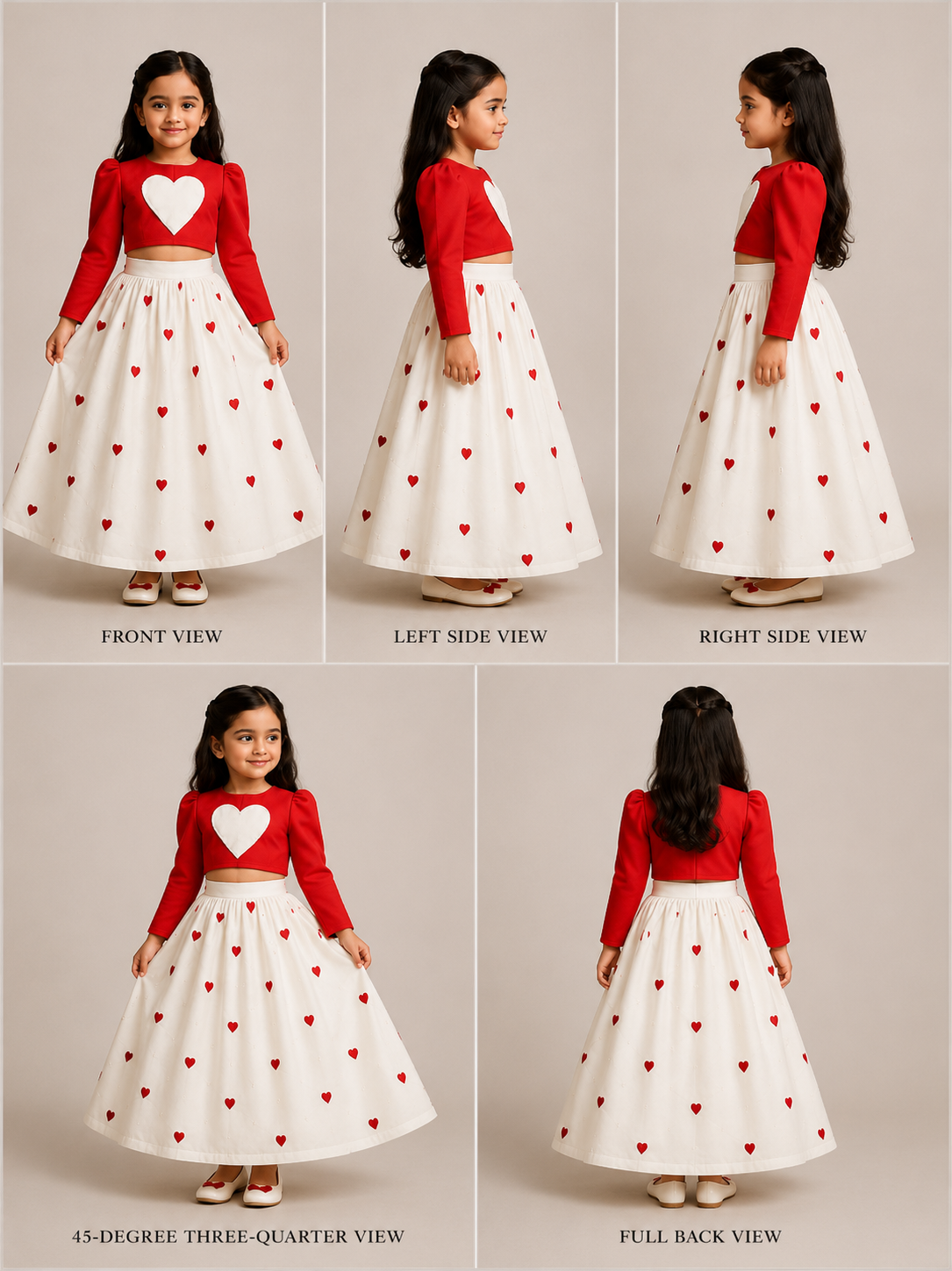 Pre Order: Heart Embroidered Red Top And Off White Lehenga