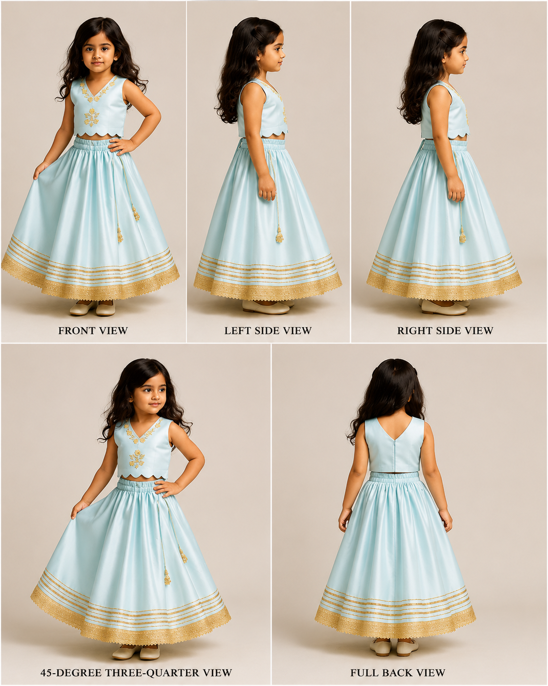 Pre Order: Blue Embroidered Top And Lehenga