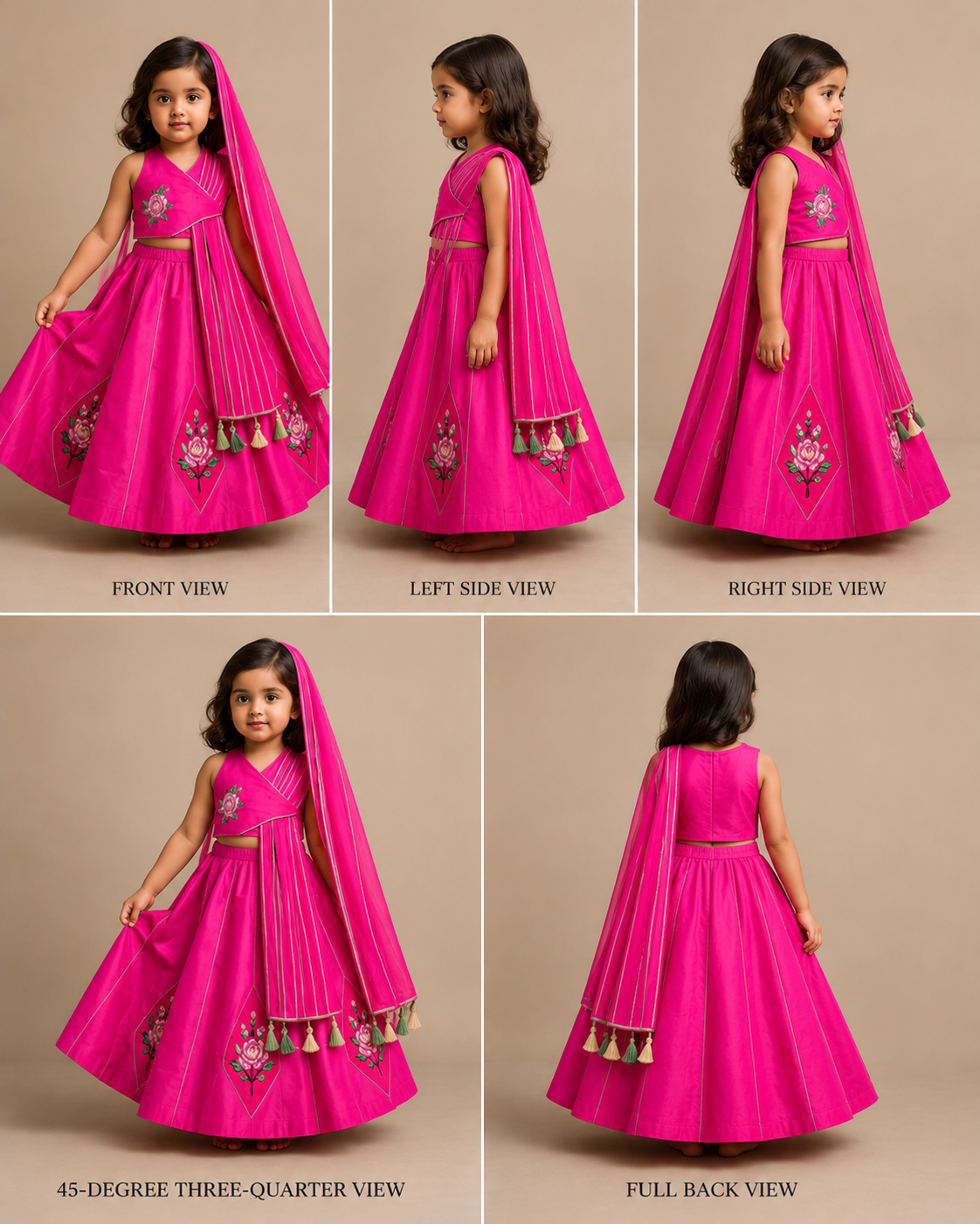 Pre Order:Floral Embroidered Top With Attached Pleated Dupatta And Lehenga