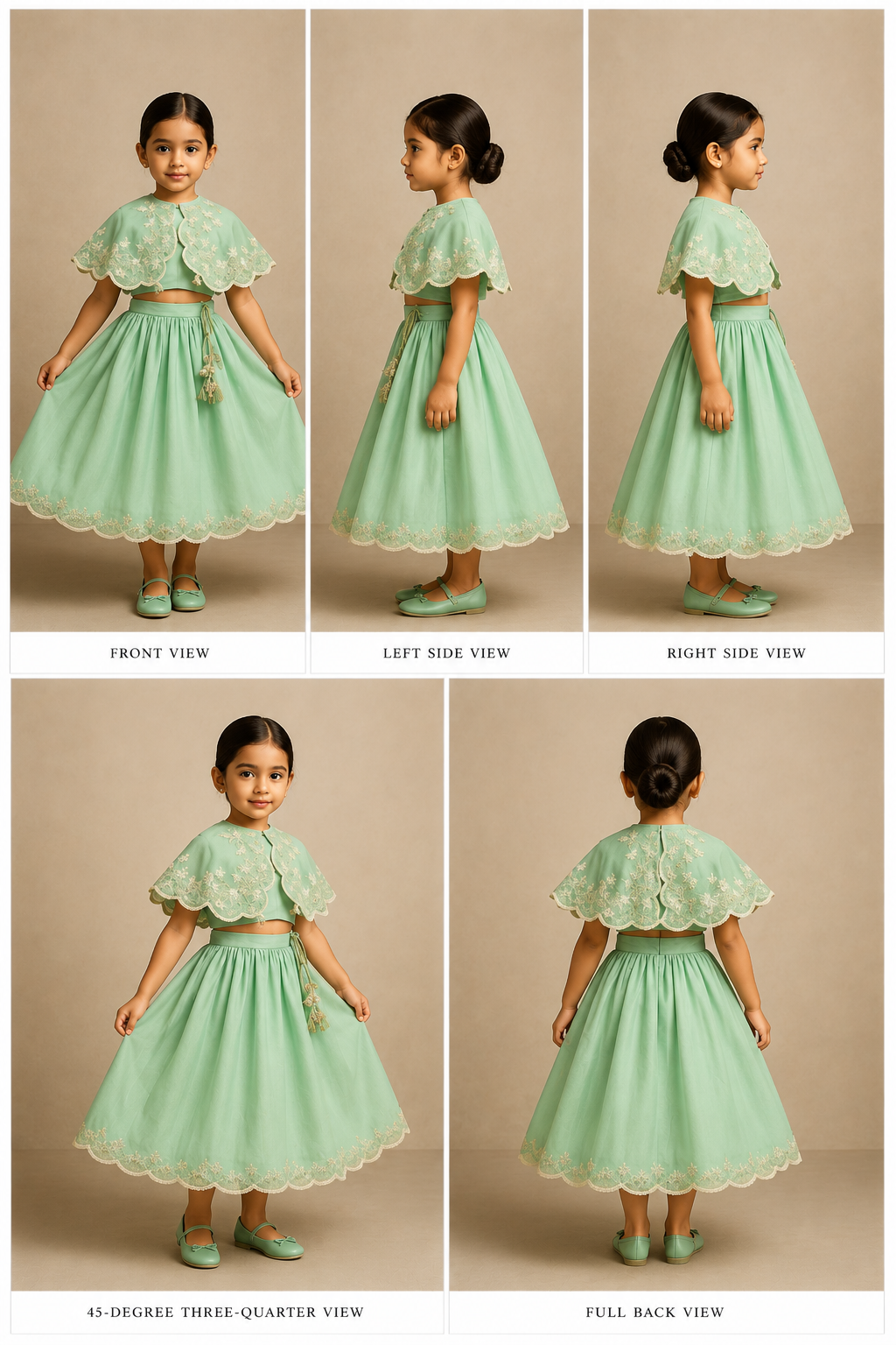 Pre Order: Green Embroidered And Embellished Cape Attached Top With Flared Lehenga
