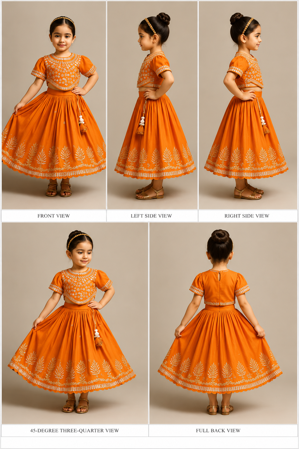 Pre Order: Orange Faux Mirror Embroidered Top And Lehenga