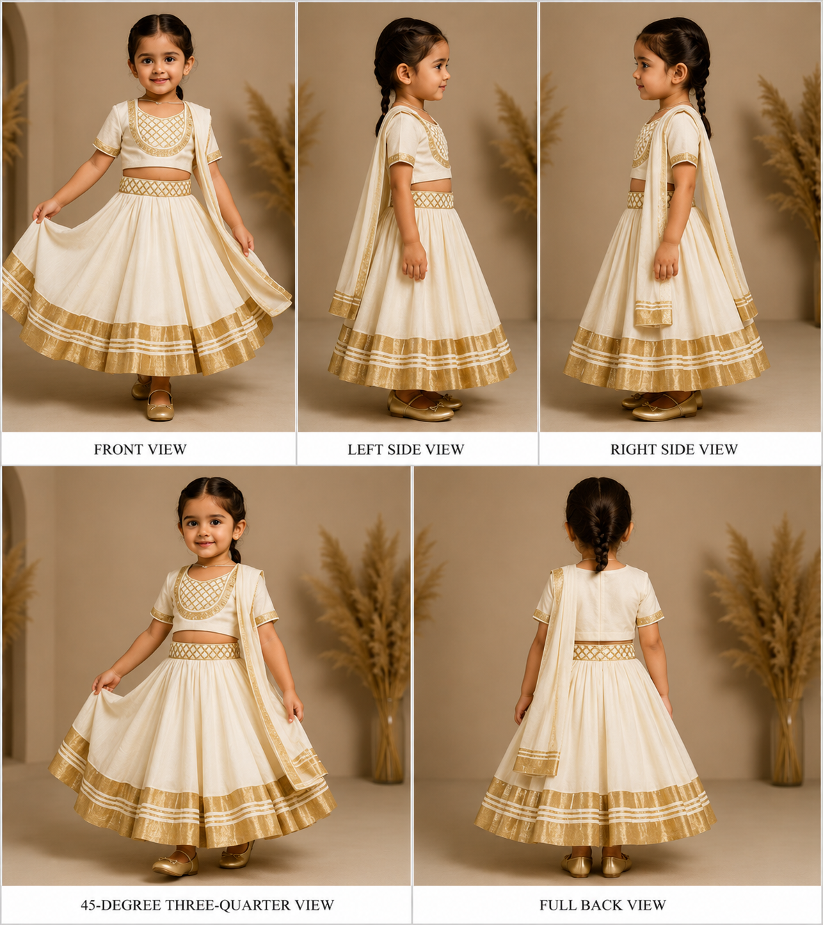 Pre Order: Off White Gota Lace Detailed Top And Lehenga With Dupatta