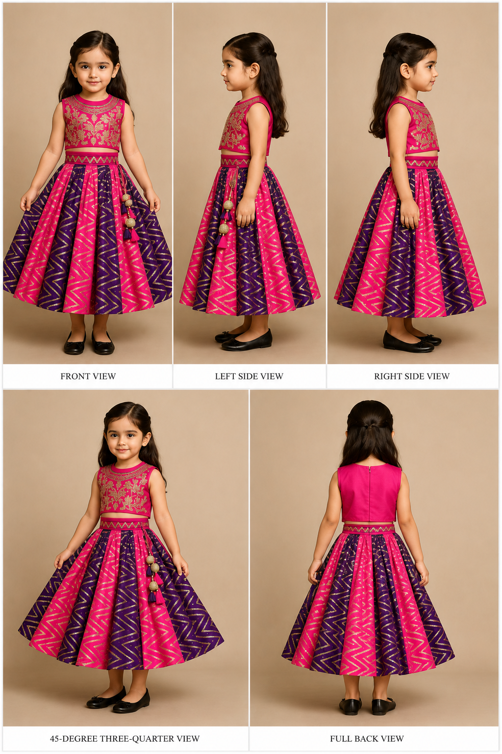 Pre Order: Pink Embroidered Top With Colour Blocked Lehenga