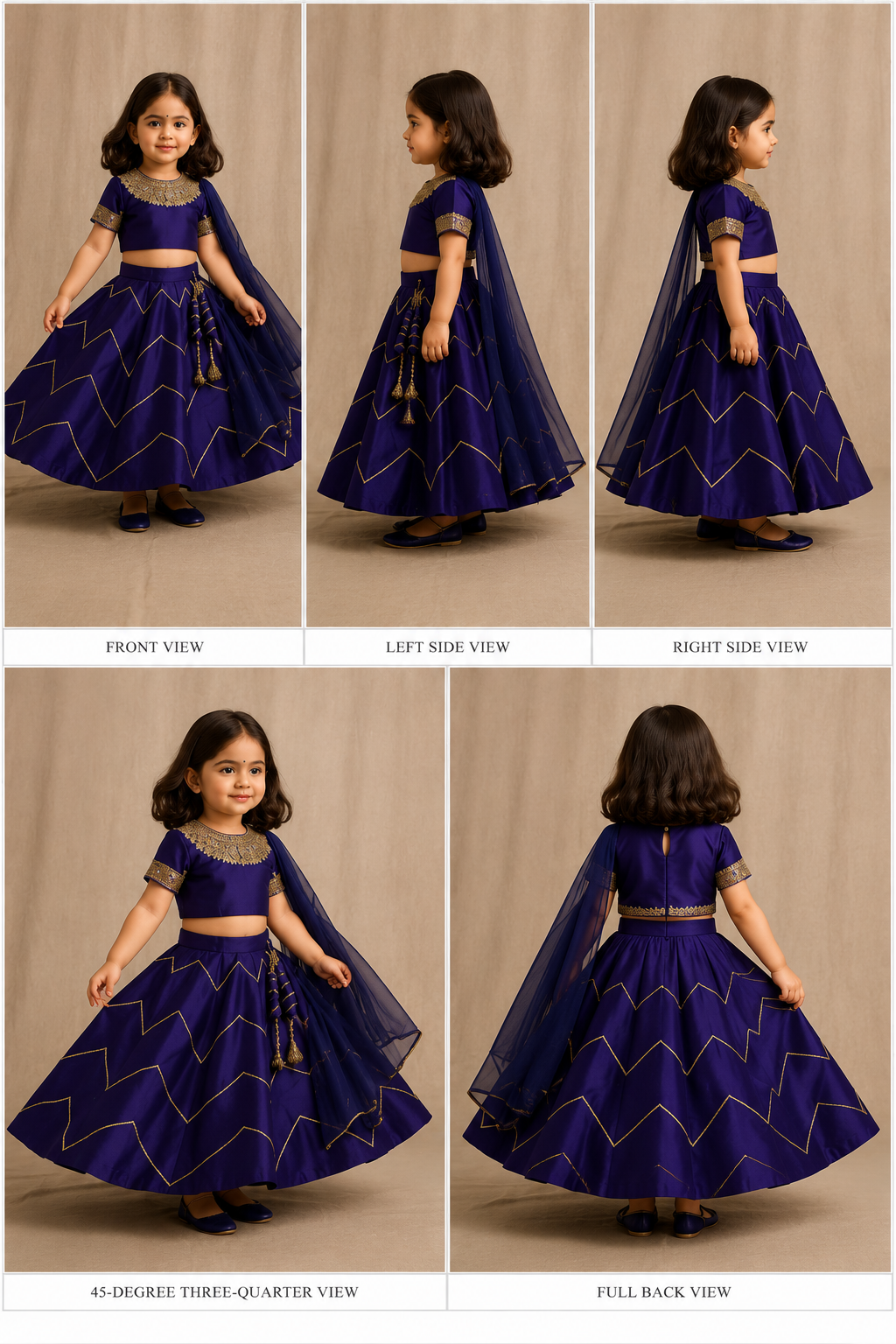 Pre Order: V Cut Back Embroidered Purple Top And Gota Lace Detail Lehenga With Matching Checks Dupatta