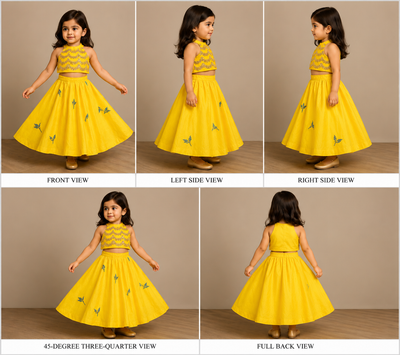 Pre Order: Yellow Embroidered Embellished Halter Neck Top And Lehenga