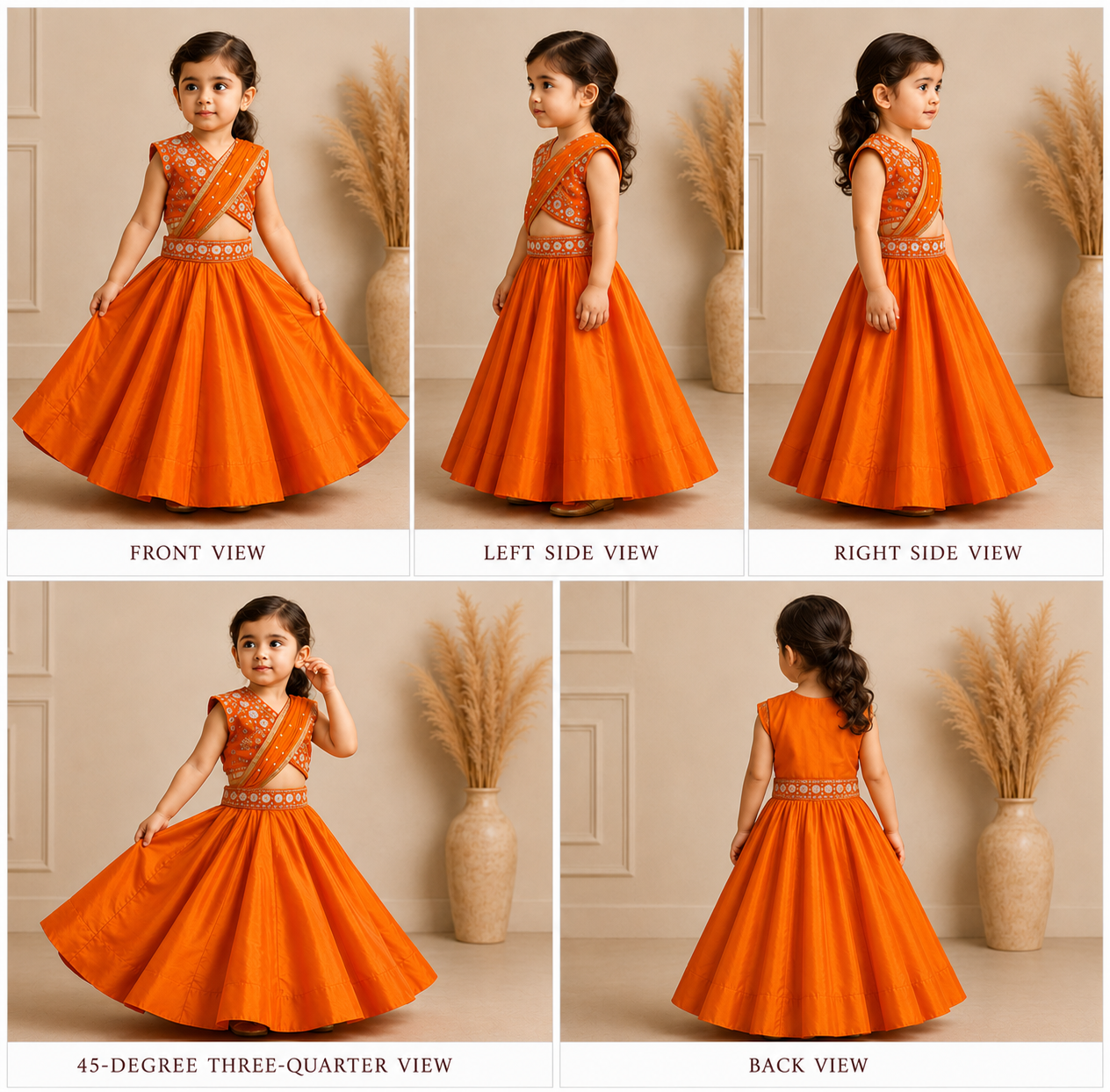 Pre Order: Orange Embroidered Top And Lehenga With Attached Dupatta