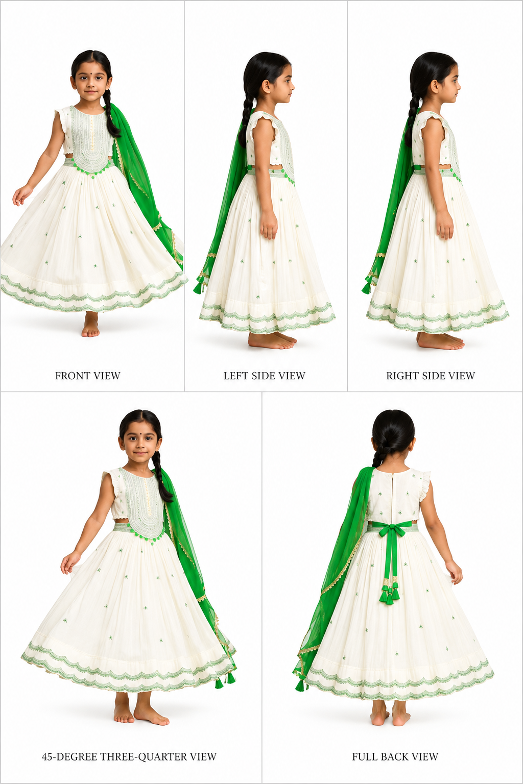 Pre Order: Off White Embroidered And Embellished Top With Lehenga And Dupatta