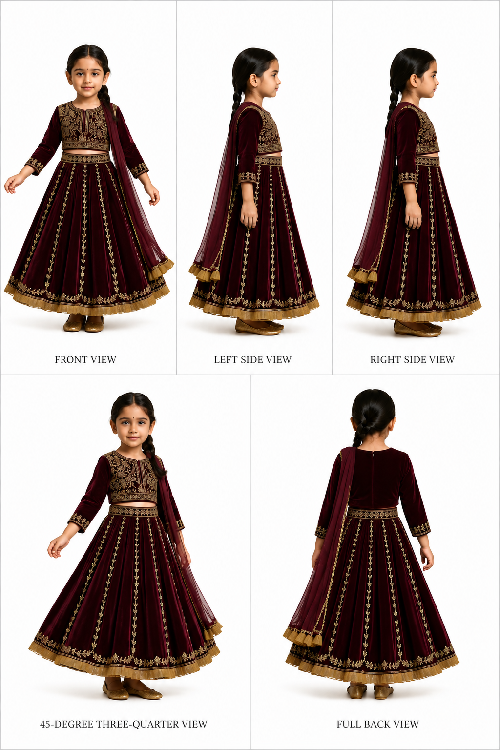 Pre Order: Velvet Embroidered Top And Lehenga With Dupatta