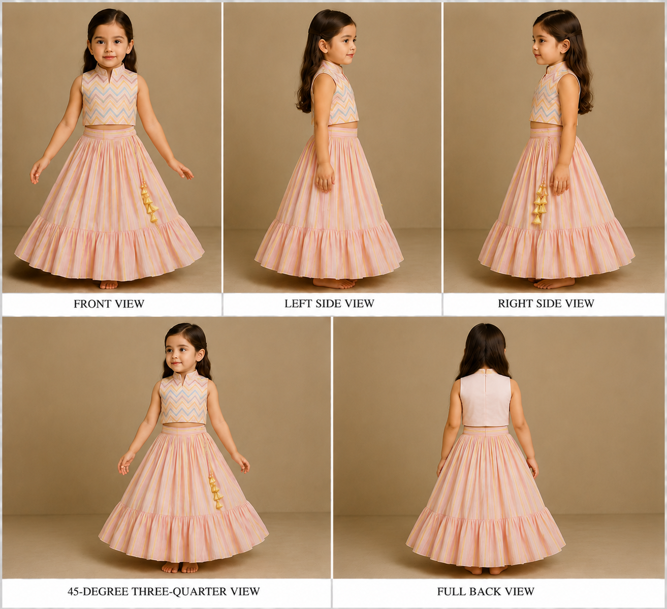 Pre Order: Pink Printed And Embroidered Top And Frill Lehenga