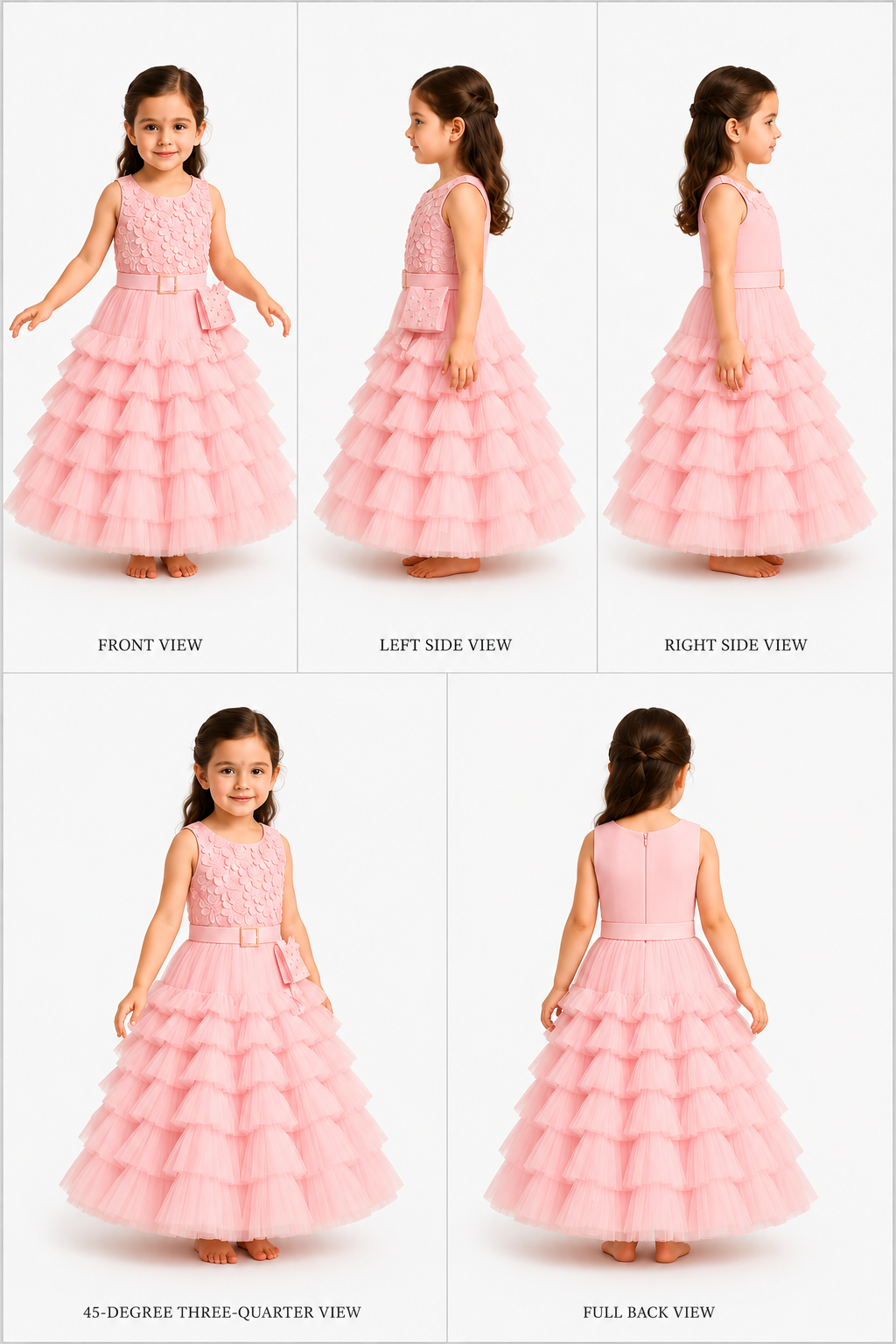 Pre Order: Pink Embroidered Flower Embellished Top With Pouch And Frills Layered Lehenga